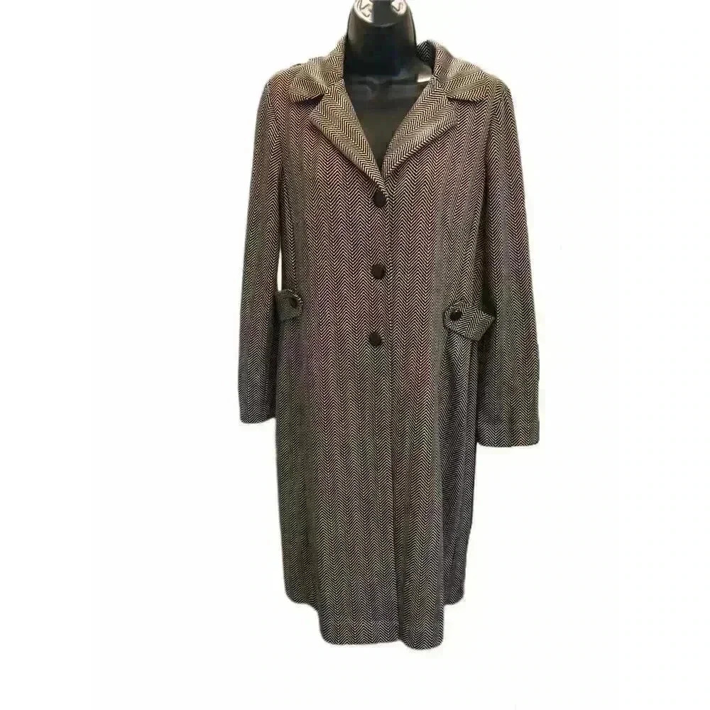 JULIAN TAYLOR NEW YORK Beige & Black Patterned Thin Long Coat - size 8